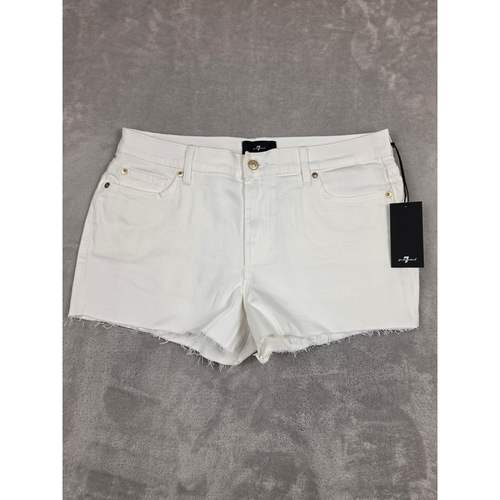 7 For All Mankind Denim Shorts Women 31 White Cut Off Raw Hem Stretch 3" Inseam